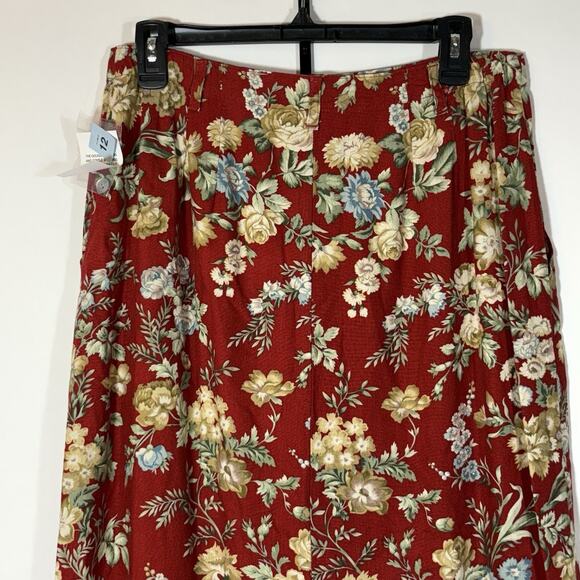 Vintage Cherry Red Skirt Floral Maxi Button Front Orvis Linen Blend NEW 12 USA - Picture 9 of 12